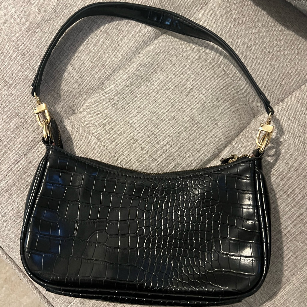 Black Faux Leather Crocodile Bag